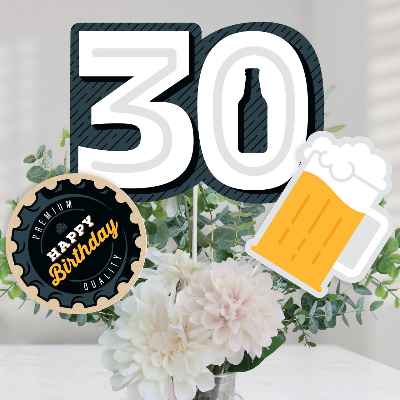 Big Dot of Happiness Cheers and Beers to 30 Years - 30th Birthday Party Centerpiece Sticks - Table Toppers - Set of 15